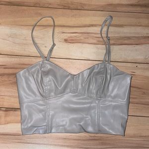 zara taupe leather cropped top with adjustable straps